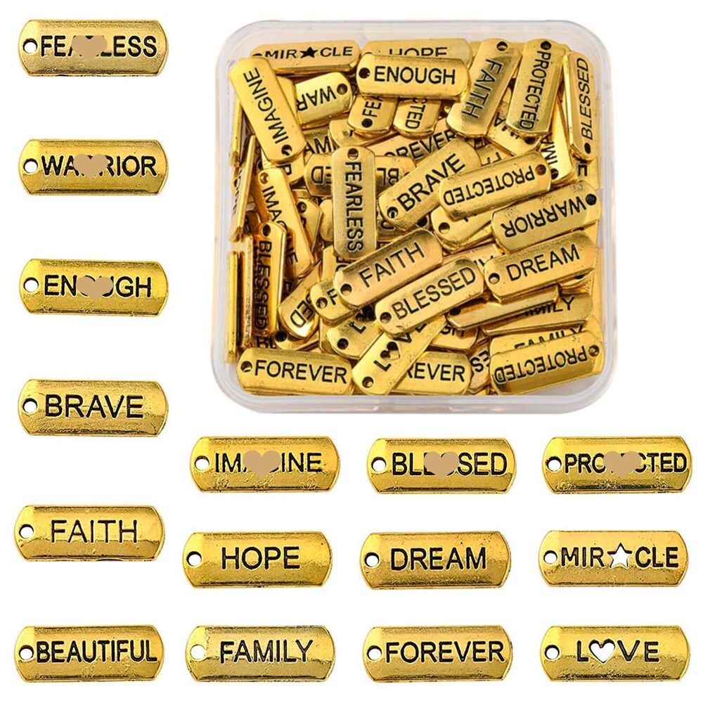 3730 120 PCS Word Engraved Charms for Jewelry Making, 12 Styles Alloy